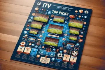 alt_text: A magazine cover comparing IPTV services for sports streaming, featuring TVs showing live games and "Top Picks" graphics.