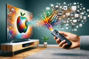 alt_text: A guide showing how to install IPTV Smarters on a Firestick, featuring a TV displaying the app and a hand holding the remote.