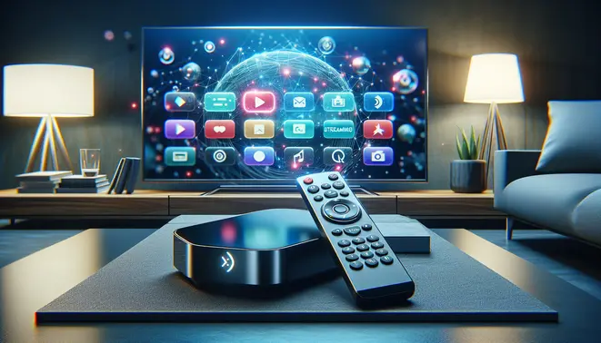 alt_text: A guide showing a Firestick and remote, with the IPTV Smarters app displayed on a modern TV screen for easy setup.