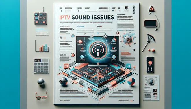 alt_text: A magazine cover for an IPTV sound issue guide, featuring a smart TV with muted icon and troubleshooting tips.