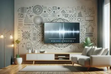 alt_text: A modern living room scene with a smart TV displaying the IPTV Smarters app interface, surrounded by streaming elements.