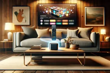 alt_text: Nvidia Shield TV setup guide cover showing the device, remote, and on-screen interface in a cozy living room.