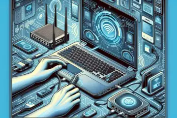 alt_text: A tech guide cover showing hands configuring a router and laptop for IPTV, with network signal overlays and troubleshooting icons.