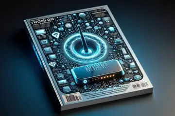alt_text: A hyper-realistic magazine cover featuring a glowing router, digital icons, and a TV streaming IPTV, focused on troubleshooting guides.