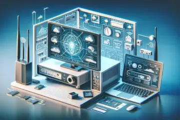 alt_text: A modern router and TV displaying IPTV, with a laptop showing settings. A guide for troubleshooting IPTV connectivity.