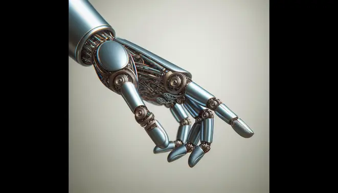 alt_text: A friendly robot hand points to a blank space, inviting you to provide a topic for a cover image.