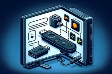 alt_text: A guide showing a Firestick connected to a TV with a USB drive for extra storage, surrounded by streaming app icons.