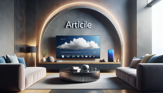 alt_text: A modern living room with a smart TV displaying IPTV app icons, a smartphone in the foreground, and the article title.