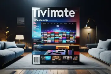 alt_text: A magazine cover reviewing the Tivimate IPTV app, featuring a smart TV in a modern living room with the app's interface displayed.
